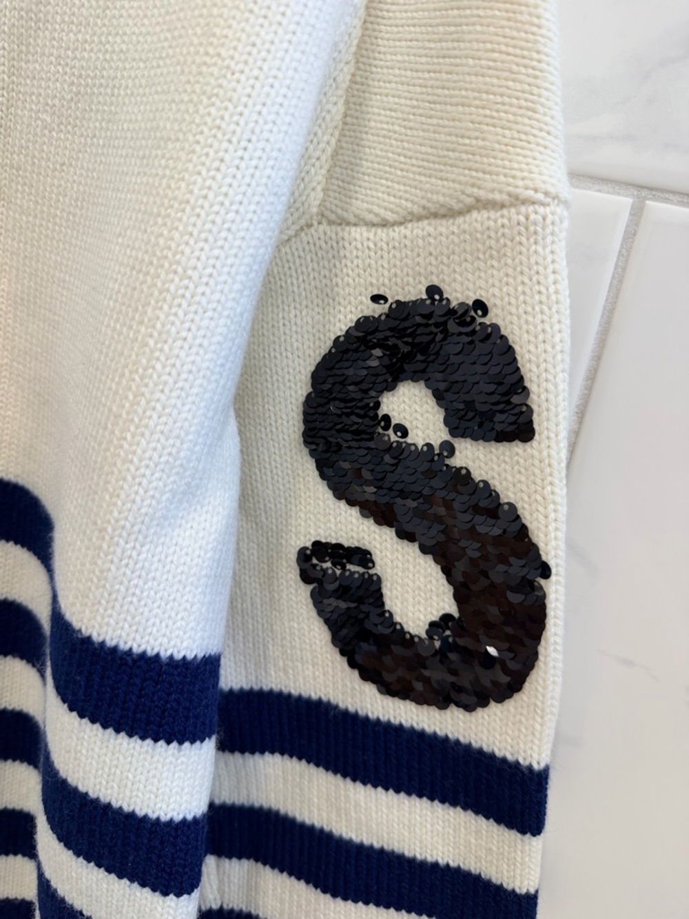 Maje Wool Blend Blue and White 'Shine with me' Women's Sweater - Picture 6 of 7